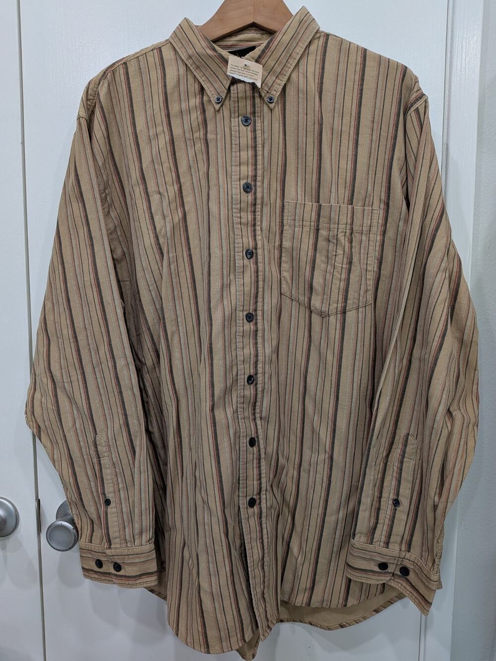 NWT Vintage Cambridge Classics Striped Corduroy Button Down Shirt Men's XL Tan